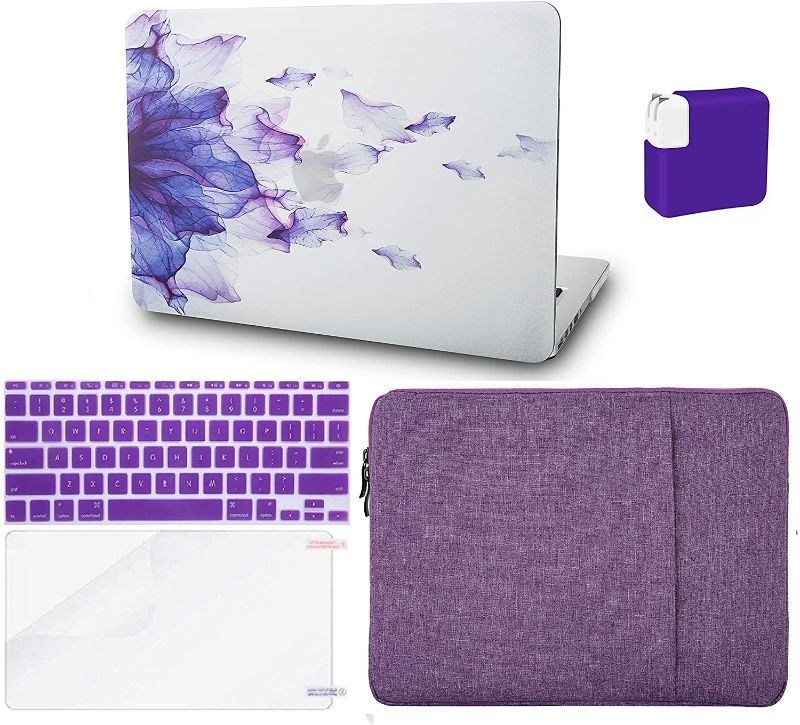 Photo 1 of KECC Compatible with MacBook Pro 13 inch Case 2019-2016 Touch Bar A2159 A1989 A1706 A1708 Plastic Hard Shell + Keyboard Cover + Sleeve + Screen Protector + Charger Case (Purple Flower)
