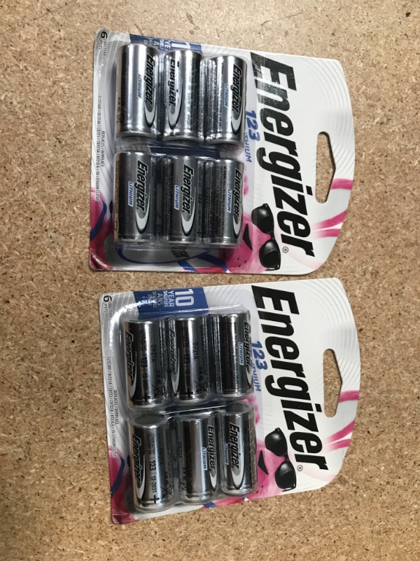 Photo 2 of **PACK OF 2**
Energizer 123 Lithium Batteries, 3V CR123A Lithium Photo Batteries (6 Battery Count)
