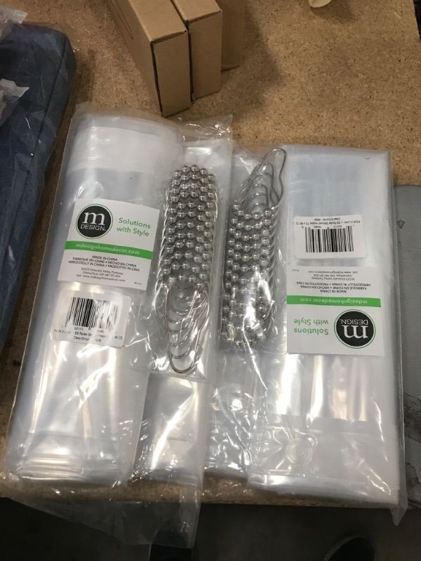 Photo 2 of **SET OF 2**
mDesign Plastic, Water-Resistant, Heavy Duty PEVA Shower Curtain Liner, 12 Stainless Steel Roller Hook for Showers and Bathtubs - 3 Gauge, 72 inches x 96 inches - Clear/Chrome