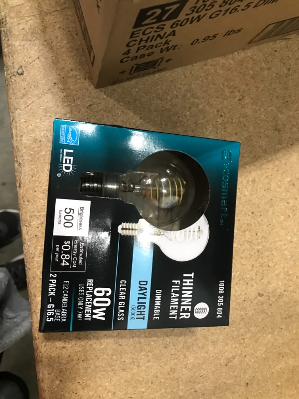 Photo 2 of **PACK OF 4**
60-Watt Equivalent G16.5 Dimmable Fine Bendy Filament LED Vintage Edison Light Bulb Daylight 5000K (2-Pack)
