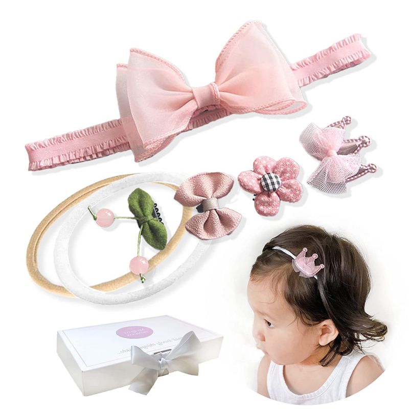 Photo 1 of **SET OF 2**
Baby Girl Tiny First Hair Bow Clip for Fine Hair Non Slip Pins Headbands Gift Set (APink)
