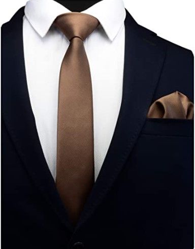 Photo 1 of **SET OF 2**
GUSLESON 2.4" Slim Necktie and Handkerchief Set For Men Solid Skinny Tie Brooch Set