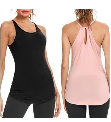 Photo 1 of Sykooria 2 Pack Workout Tank Tops for Women Athletic Yoga Tops Open Back Running Exercise Gym Shirts (Medium)
