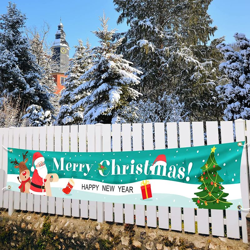Photo 1 of **SET OF 3**
Large Merry Christmas Banner Santa Claus New Year Party Indoor and Outdoor Hanging Decorations 120'' x 20''
