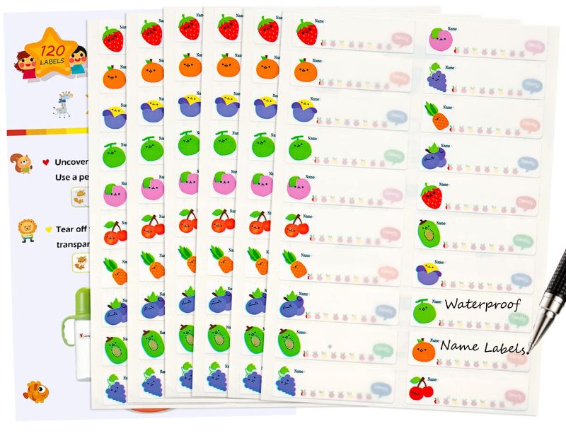 Photo 1 of **SET OF 6**
Baby Bottle Labels for Daycare, Kids Name Labels for School Waterproof, Daycare Labels for Bottles, Self-Laminating Write-On Waterproof Dishwasher Safe Self-Adhesive Label Stickers (Fruit-120pcs)
