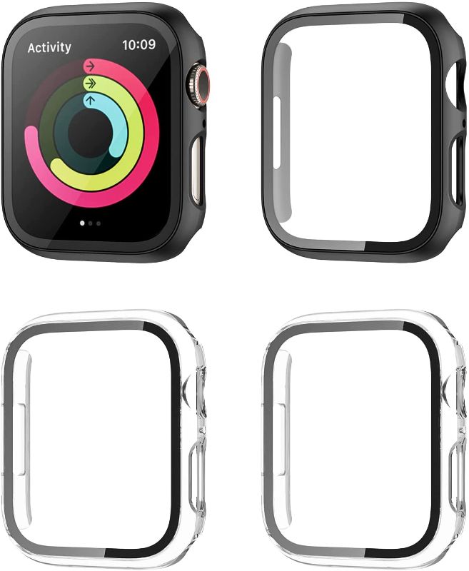 Photo 1 of **SET OF 3**
4 Pack Compatible with Apple Watch Series 7 Case 45mm with Tempered Glass Screen Protector, HASDON Hard PC Ultra-Thin Full Coverage Cover Bumper Shockproof for iWatch 7 Accessories (2 Black/2 Clear)
