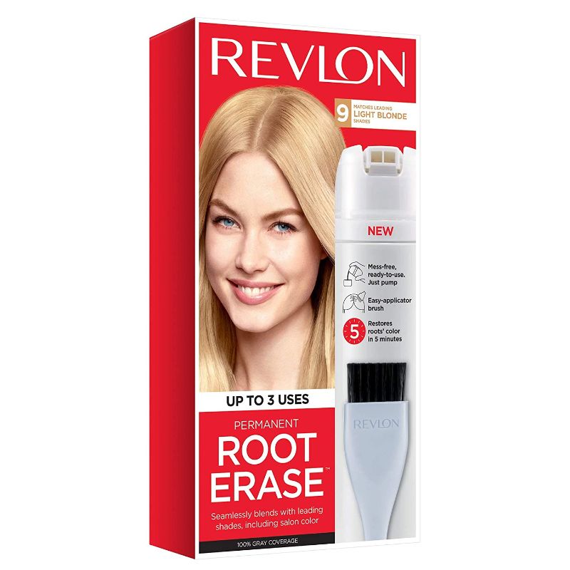 Photo 1 of EXP:02/2022 **SOLD AS IS, NON-REFUNDABLE** PACK OF 3
Revlon Root Erase Permanent Hair Color, At-Home Root Touchup Hair Dye with Applicator Brush for Multiple Use, 100% Gray Coverage, Light Blonde (9), 3.2 oz