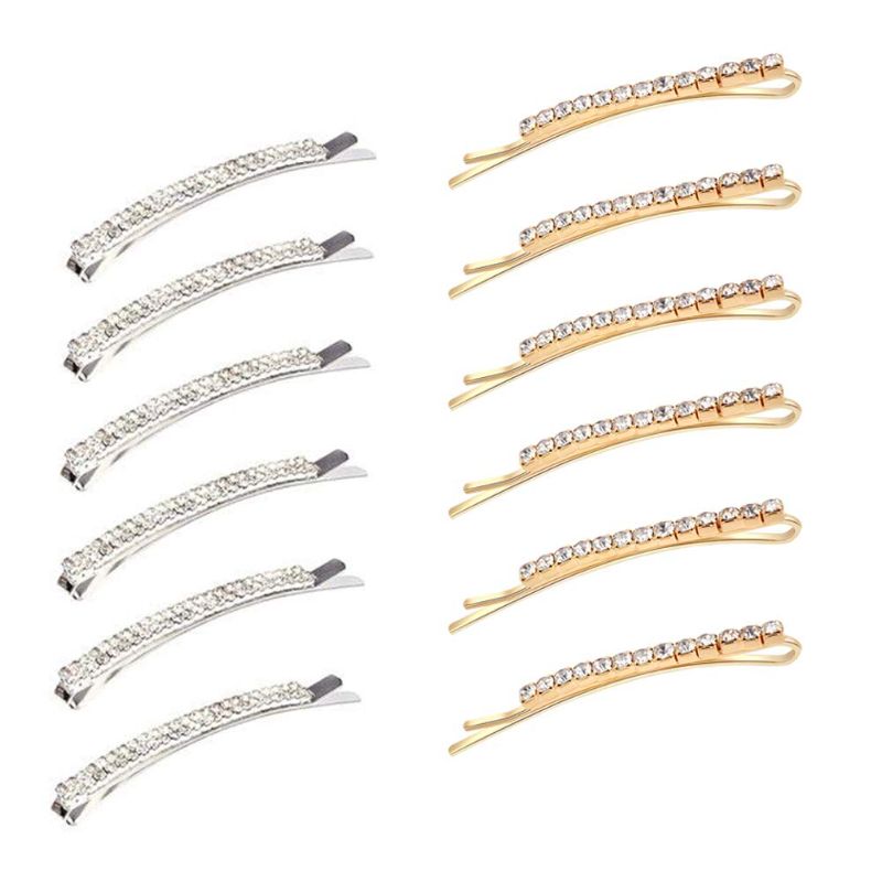 Photo 1 of **SET OF 7**
12 pieces Rhinestone Bobby Pin, Metal Hair Clips, 1 Row and 2 Row Clear Crystal Hair Barrette Pins for Women Lady Teen Girls, Gold and Silver
