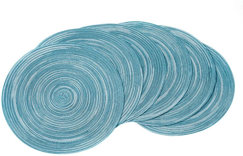 Photo 1 of **SET OF 2**
Round Placemats for Dining Table Set of 6 Washable Cotton Woven Place Mats Heat Resistant Non Slip Table Mats 15 Inch ( Blue, 6 )
