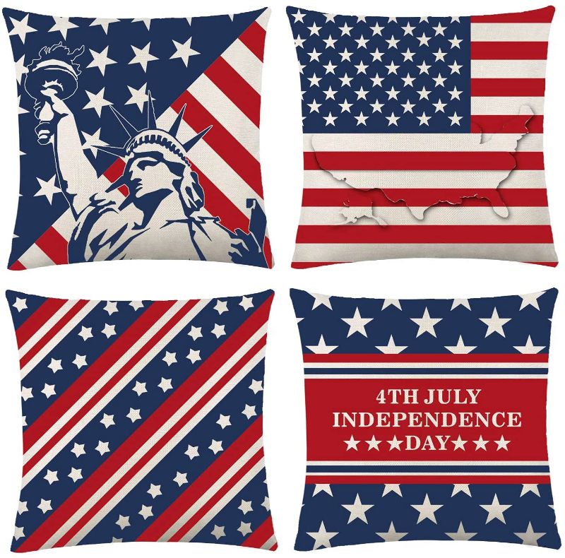 Photo 1 of **SET OF 2**
4th July Independence Day Pillow Covers, American Flag Pillowcases and Statue of Liberty/Patriotic Stars and Stripes?for sofa bedroom home outdoor Decoration (Linen,Double-sided Printed?18x18 Inches)
