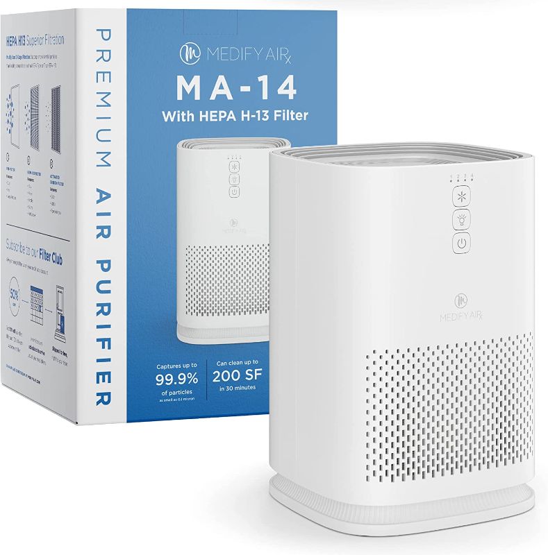 Photo 1 of Medify MA-14 Air Purifier with H13 True HEPA Filter | 200 sq ft Coverage | for Allergens, Smoke, Smokers, Dust, Odors, Pollen, Pet Dander | Quiet 99.9% Removal to 0.1 Microns | White, 1-Pack