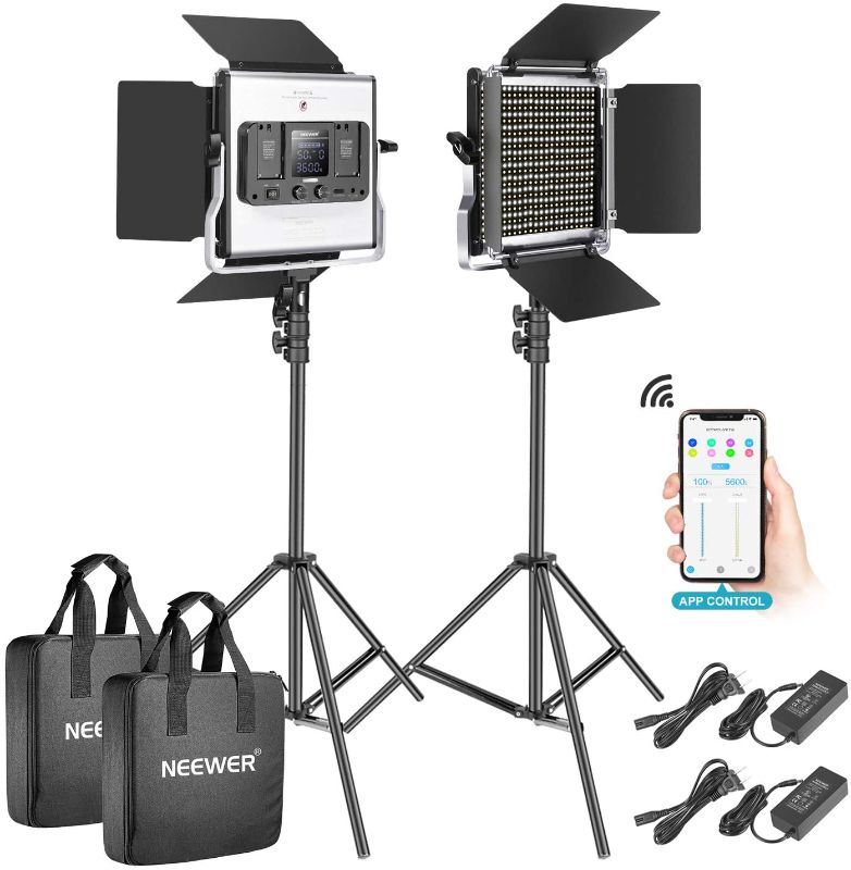 Photo 1 of ***OPEN BOX***
Neewer 2-Pack 530 LED Video Lighting Kit with APP Control, Dimmable Bi-Color 3200K~5600K Video Light with U Bracket, Barndoor, Stand and Bag for Photography/YouTube/Live Streaming/Zoom Meeting