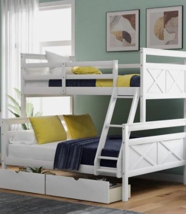 Photo 1 of  ***INCOMPLETE BOX 2/2*** Twin over Full Bunk Bed with ladder, Safety Guardrail, Perfect for Kids Bedroom, Gray?New?

