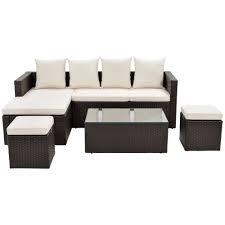 Photo 1 of ***INCOMPLETE, BOX 2 OF 2*** 5-Piece Patio Furniture PE Rattan Wicker Sectional Lounger Sofa Set with Tempered Glass Coffee Table and Adjustable Chair , Outdoor Couch for Backyard Garden 