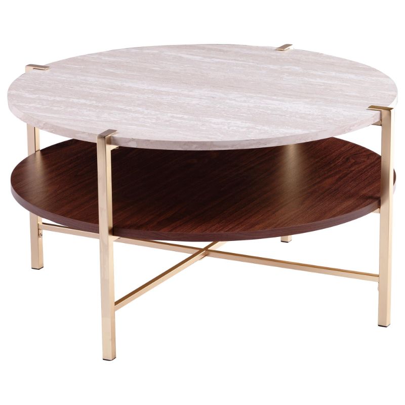 Photo 1 of **MNISSISouthern Enterprises Ardmillan Coffee Table in Brass, Tobacco, and White
