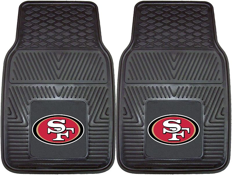 Photo 1 of FANMATS 8902 San Francisco 49ers 2-Piece Heavy Duty Vinyl Car Mat Set, Front Row Floor Mats, All Weather Protection, Universal Fit, Deep Resevoir Design
