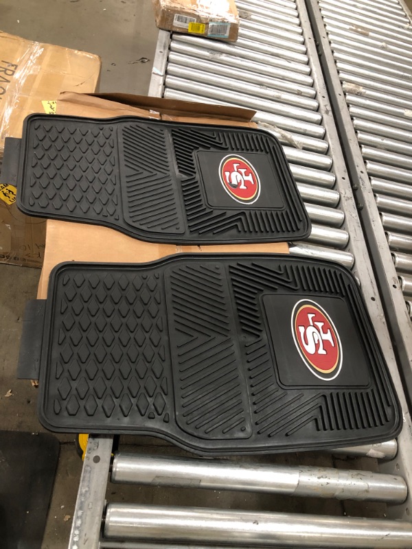 Photo 2 of FANMATS 8902 San Francisco 49ers 2-Piece Heavy Duty Vinyl Car Mat Set, Front Row Floor Mats, All Weather Protection, Universal Fit, Deep Resevoir Design
