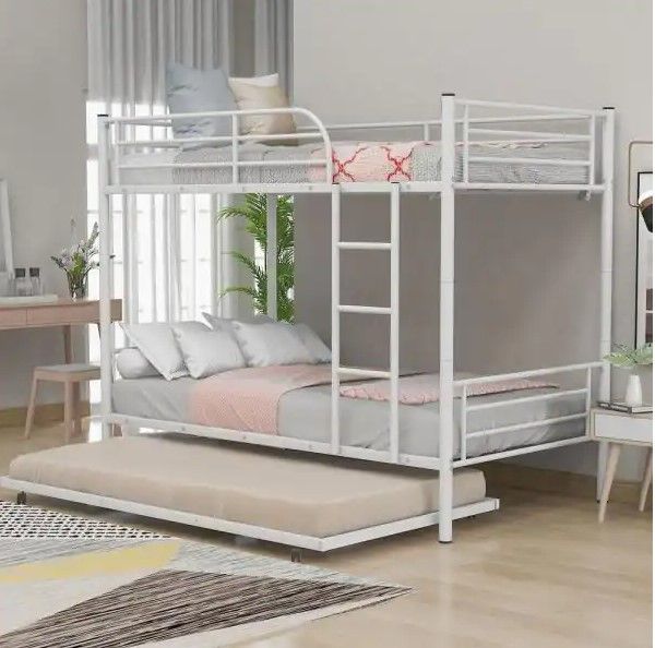 Photo 1 of ***INCOMPLETE*** White Twin-Over-Twin Metal Bunk Bed With Trundle
