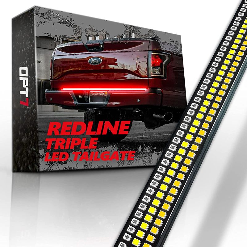 Photo 1 of OPT7 60" Redline Triple LED Tailgate Light Bar w/Sequential Amber Turn Signal - 1,200 LED Solid Beam - Weatherproof No Drill Install - Full Function Reverse Brake Running
