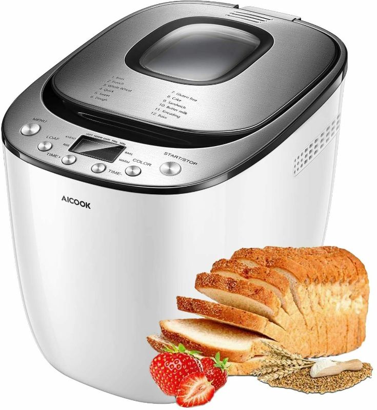 Photo 1 of CROWNFUL Automatic Bread Machine, 2LB Programmable Bread Maker with Nonstick Pan and 12 Presets, 1 Hour Keep Warm Set , 2 Loaf Sizes, 3 Crust Colors, Recipe Booklet Included, ETL Listed (Black)
