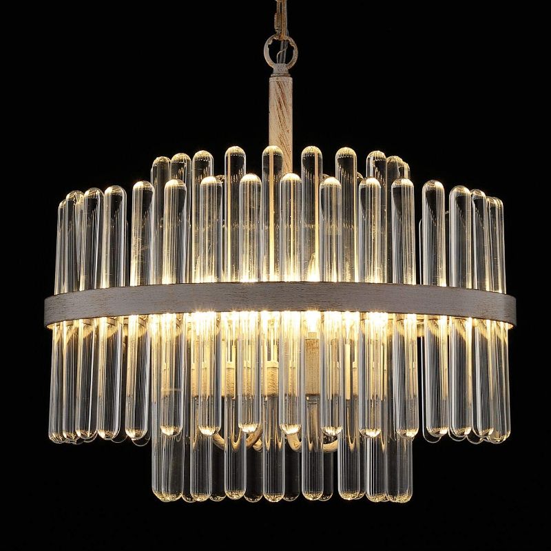 Photo 1 of Q&S Modern Crystal Chandelier, Luxury Glass Chandeliers,4 Lights,17 inch,Oak White Metal Pendant Lighting Fixture for Dining Room, Kitchen Island, Living Room.
