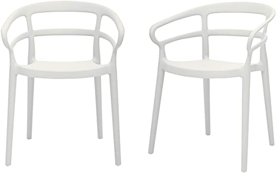 Photo 1 of Amazon Basics White, Curved Back Dining Chair-Set of 2, Premium Plastic
