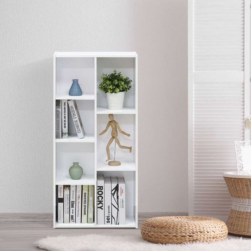 Photo 1 of 41.7 in. White Faux Wood 7-shelf Standard Bookcase with Storage
