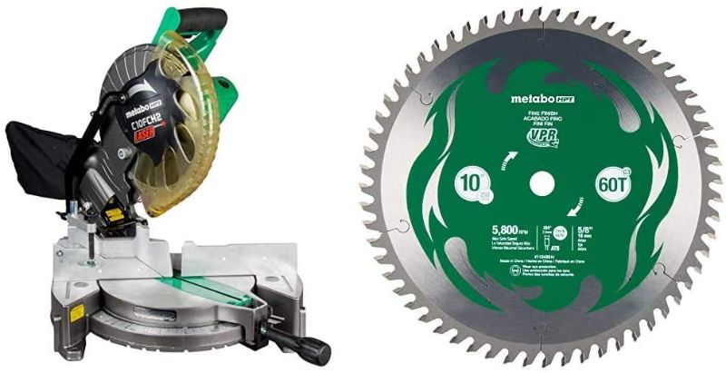 Photo 1 of Metabo HPT C10FCH2S 10" Compound Miter Saw and Metabo HPT 115435M 10-Inch Miter Saw/Table Saw Blade