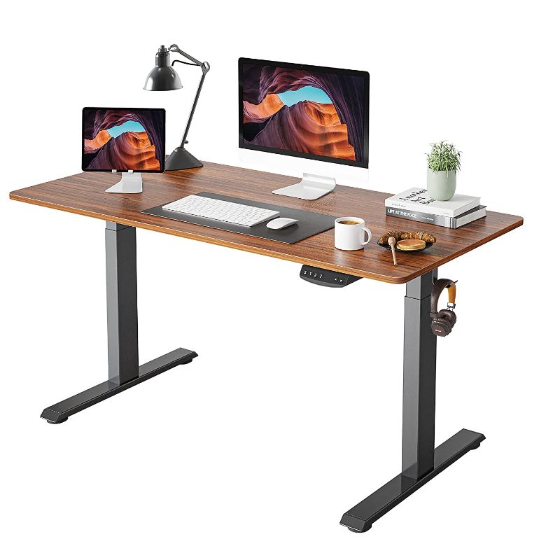 Photo 1 of FEZIBO Height Adjustable Electric Standing Desk, 48 x 24 Inches Stand up Table, Sit Stand Home Office Desk with Splice Board, Black Frame/Espresso Top
