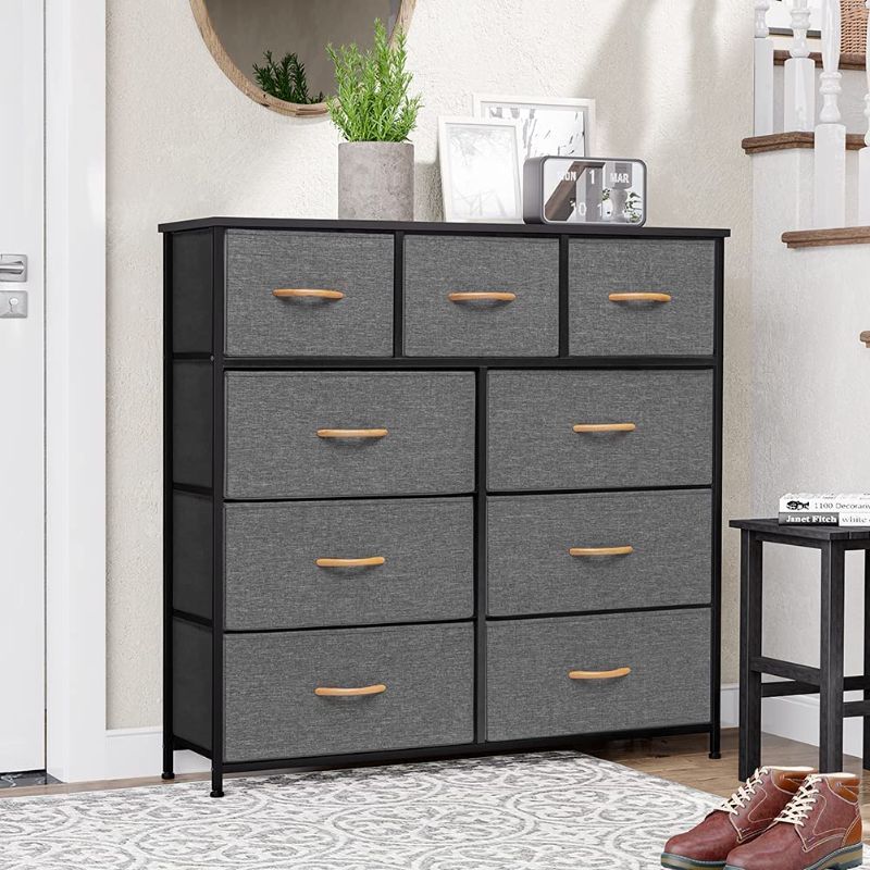 Photo 1 of **INCOMPLETE** Crestlive Products Closet Dresser Organizer for Bedroom Fabric Storage Tower - Steel Frame, Wood Top, Easy Pull Fabric Bins, Handles - Drawer Unit for Bedroom, Hallway, Entryway, Closets - 9 Drawers (Gray)
