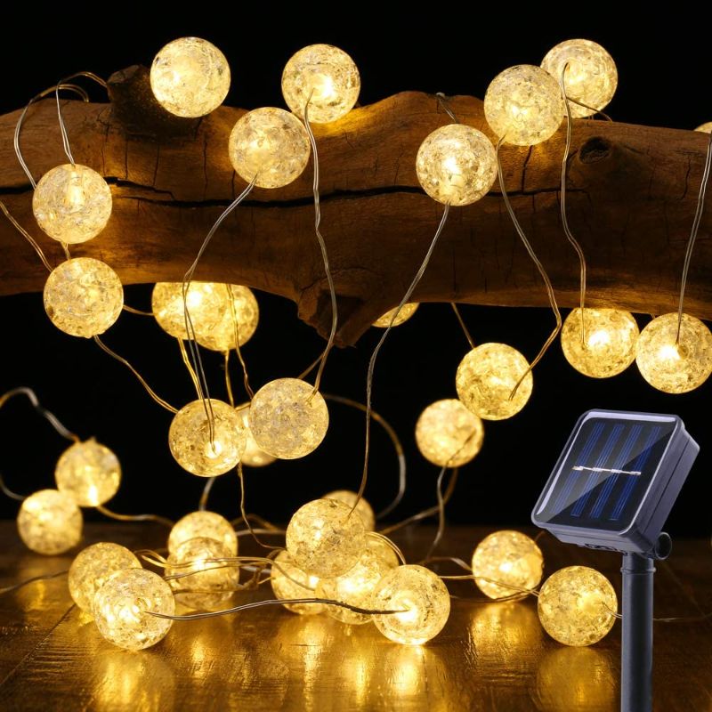 Photo 1 of BrizLabs Solar String Lights, 50 LED 22.73ft Solar Globe String Lights Outdoor, 8 Modes Waterproof Solar Twinkle Lights with Memory, Warm White Indoor Ball String Lights for Patio, Wedding, Garden
