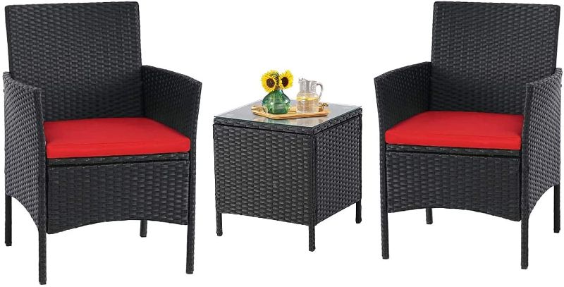 Photo 1 of ****BOX 3 OF 3****Incbruce Patio Bistro Set 3-Piece Outdoor Wicker Furniture Sets, Modern Rattan Garden Conversation Chair with Thick Cushion and Glass Top Coffee Table