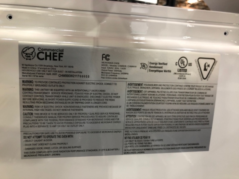 Photo 5 of Commercial Chef COMMERICAL CHEF 0.9 C.F. MICROWAVE WHITE