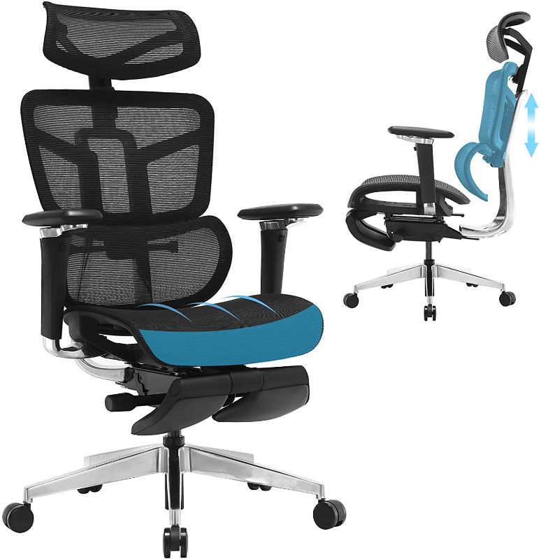 Photo 1 of SAMOFU Ergonomic Office Chair with Foot Rest, High Back Desk Chair with 3D Adjustable Backrest, Mesh Computer Chair with 5D Armrest and Breathable Mesh