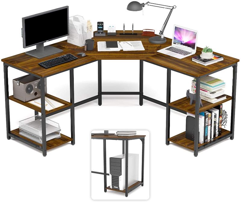 Photo 1 of **PARTS ONLY**
Elephance Large L-Shaped Computer Desk with Shelves, Corner Desk, Home Office Writing Workstation, Gaming Desk PC Latop Table with Storage
