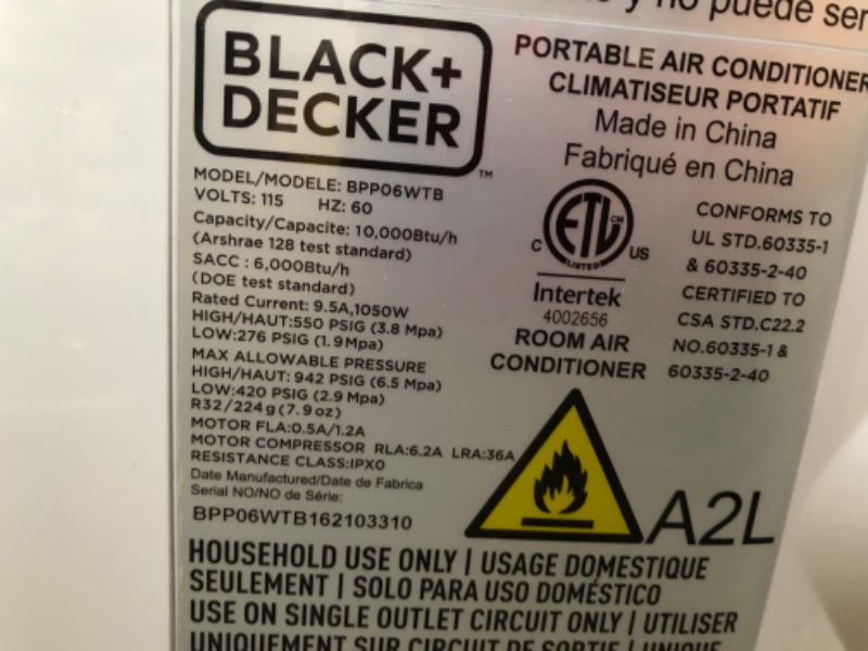 Photo 3 of Black+Decker BPP06WTB Portable Air Conditioner