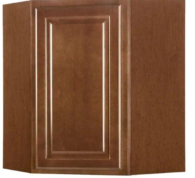 Photo 1 of **DAMAGED** Hampton Bay
Hampton Assembled 24x30x12 in. Diagonal Corner Wall Kitchen Cabinet in Cognac