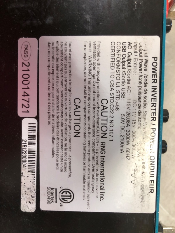 Photo 5 of (PART SALE ONLY: missing powercords/manual; SCRATCHED)
Renogy 3000W 12V Pure Sine Wave Inverter 3000 Watt Solar Power Battery Converter 12VDC to 120Vac ETL Listed
