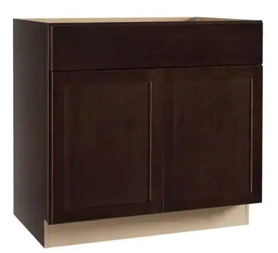 Photo 1 of (COSMETIC DAMAGE CORNER; NAIL DAMAGE SIDE OF DRAWER) 
Hampton Bay Shaker Java Stock Assembled Base Kitchen Cabinet with Ball-Bearing Drawer Glides (36 in. x 34.5 in. x 24 in.)