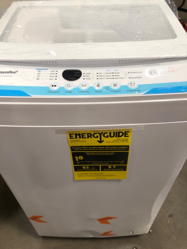 Photo 4 of **DAMAGED** COMFEE’ 1.6 Cu.ft Portable Washing Machine, 11lbs Capacity Fully Automatic Compact Washer with Wheels, 6 Wash Programs Laundry Washer with Drain Pump, Ideal for Apartments, RV, Camping, Ivory White
