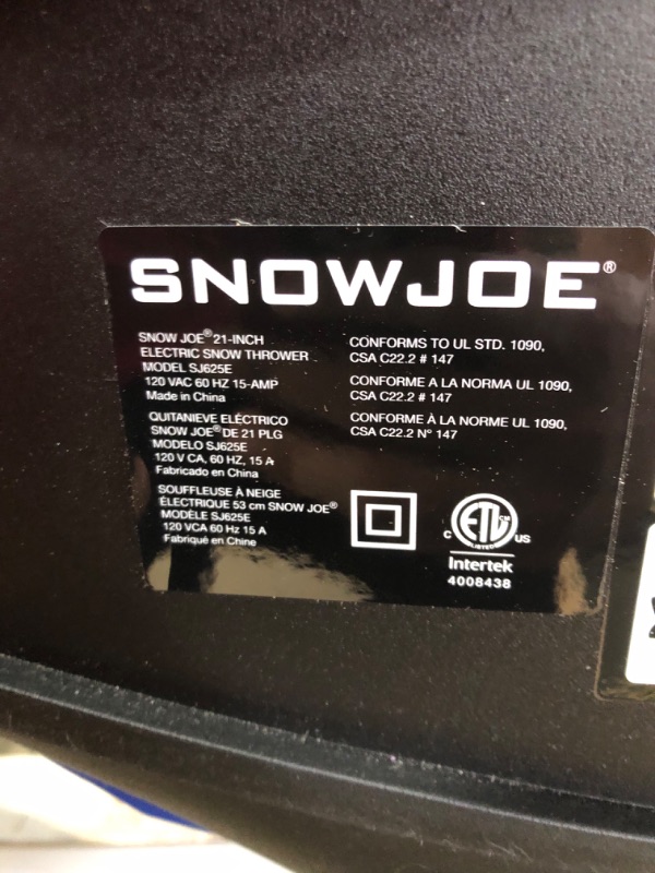 Photo 4 of Snow Joe SJ625E Electric Walk-Behind Single Stage Snow Thrower/Blower, 21 in Clearing Width, 15-amp Motor , Directional Chute Control, LED Light (Blue)
