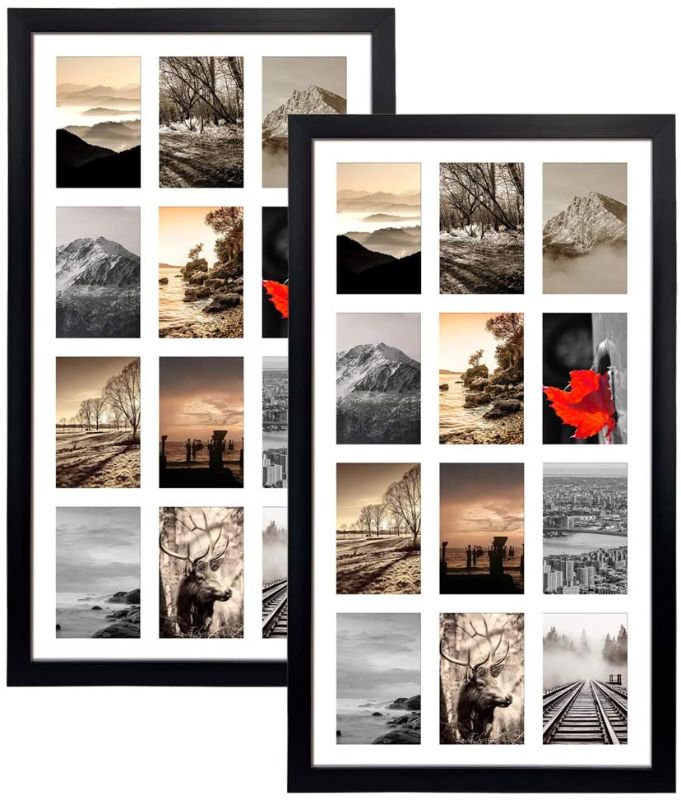 Photo 1 of 12 Opening 24 x 35 Black Collage Picture Frames Set of 2, Multiple Frames for Displaying 6x4 Photos with White Mat
