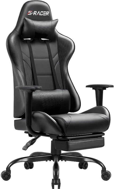 Photo 1 of  Gaming Chair Computer Office Chair Ergonomic Desk Chair with Footrest Racing Executive Swivel Chair Adjustable Rolling Task Chair (Black)
