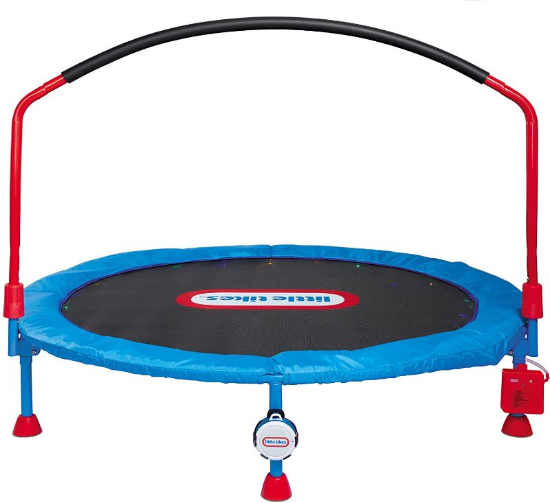 Photo 1 of Little Tikes 4.5 ft Lights 'n Music Trampoline for Kids with LED Lights, Bluetooth, Foldable Trampoline with Safety Handle, Indoor Outdoor- Toy Gifts for Toddlers Boys Girls Ages 3 4 5 6+ Year Old
