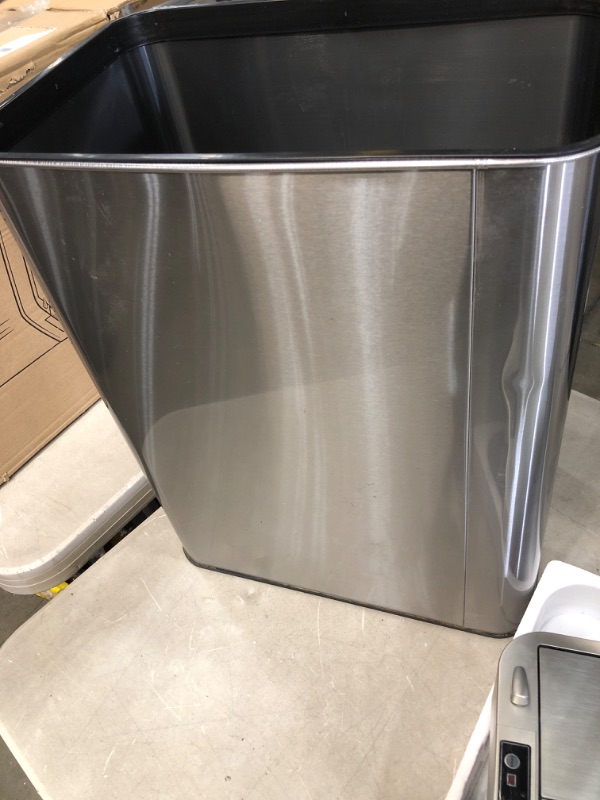 Photo 3 of **MINOR DAMAGE** iTouchless Wings Open Lid Kitchen Sensor Trash Can with AbsorbX Odor Filter Rectangular 13 Gallon Silver Stainless Steel







