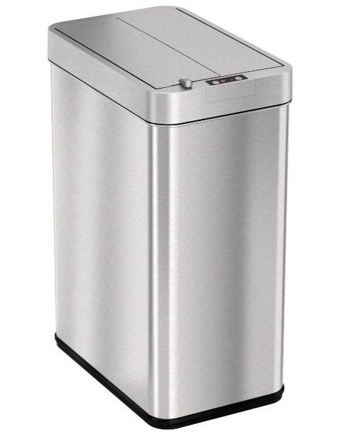 Photo 1 of **MINOR DAMAGE** iTouchless Wings Open Lid Kitchen Sensor Trash Can with AbsorbX Odor Filter Rectangular 13 Gallon Silver Stainless Steel







