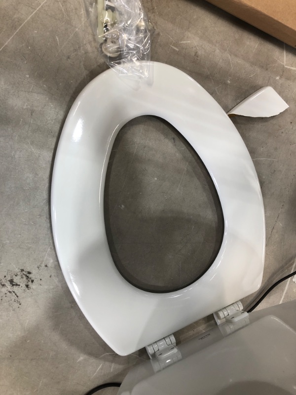 Photo 2 of **LIGHT DAMAGE* Bemis 1500TTT000 Elongated Enameled Wood Toilet Seat, White
