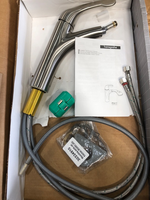 Photo 2 of **MISSING PARTS** Hansgrohe Allegro E Premium 1-Handle 13-inch Tall Stainless Steel Kitchen Faucet with Pull Down Sprayer with Quick Clean in Stainless Steel Optic, 04076860
