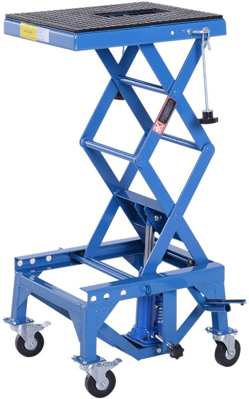 Photo 1 of **MISISNG PARTS**MINOR DAMAGE** DURHAND 300 lbs Hydraulic Motorcycle Scissor Jack Lift Foot Step Wheels for Small Dirt Bikes
