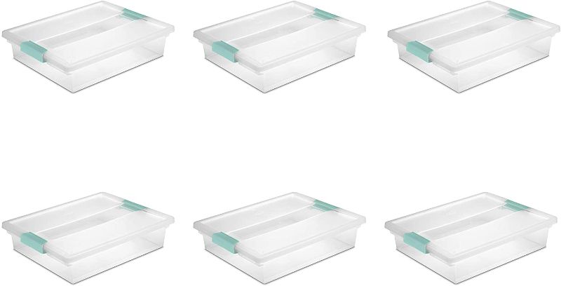 Photo 1 of **MINOR DAMAGE** Sterilite 19638606 Large Clip Box, Clear with Blue Aquarium Latches, 6-Pack
